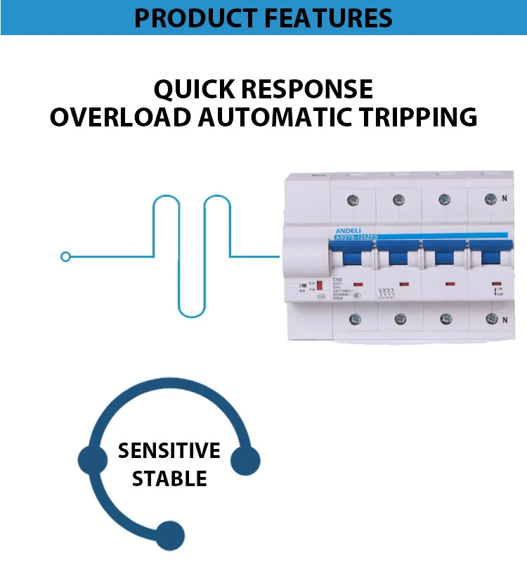 Adz7s-125-4p 80 100 125 AMP 500VDC 2 Poles Miniature Circuit Breaker Overload Protector DC MCB